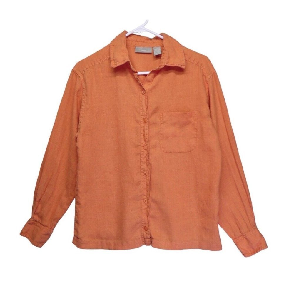 Ivy‎ Womens Linen Button Down Shirt Size S Casual Long Sleeve Vintage